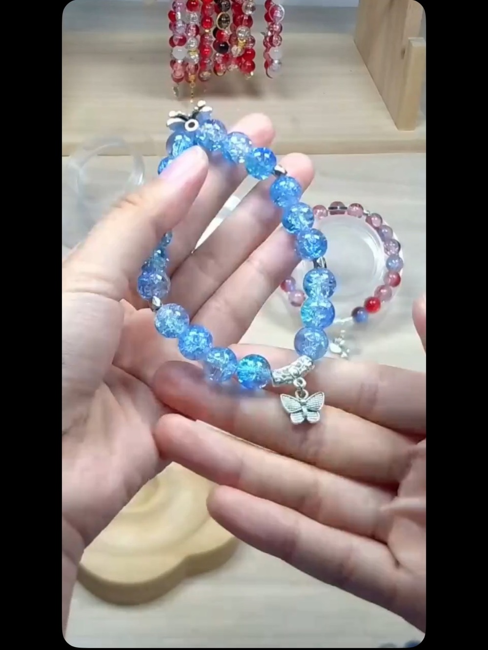 Beautiful Crackle Glass Beaded Bracelet with Charm